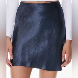 Babaton for Aritzia Navy Blue Satin Mini Skirt
